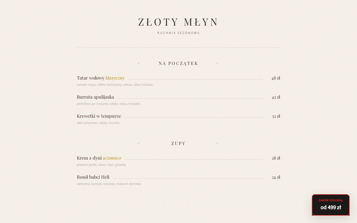 Przykładowa strona internetowa dla restauracji - Kulinarna Podróż